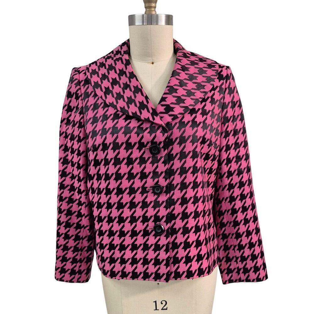 Collections for Le Suit Hot Pink Black LG Houndstooth Cotton/Poly Jacket 16 NWOT